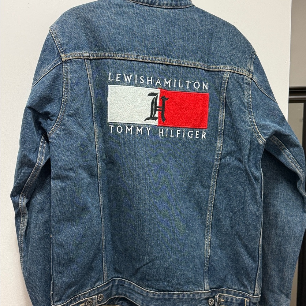 Tommy Hilfiger Blue Denim Jacket with Red and White Logo